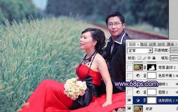 Photoshop将铁轨婚片调制成暗调青蓝色效果