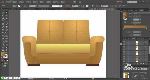 ai怎么绘制扁平化的金色沙发插画?